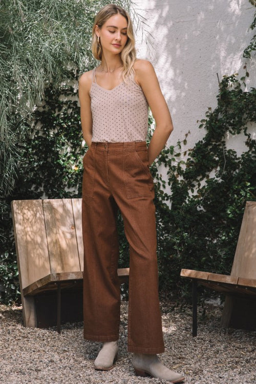Washed Twill Pants-Pants-Skies Are Blue-Mocha Brown-XS-Inspired Wings Fashion