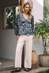 Border Print Blouse-Shirts & Tops-Skies Are Blue-Navy Multi-XS-Inspired Wings Fashion