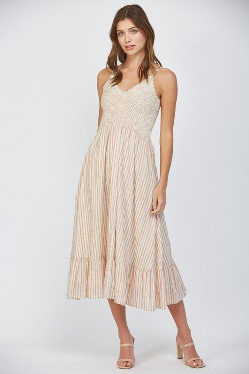 Striped Smocked Dress-Dress-Fate by LFD-Beige-Small-Inspired Wings Fashion
