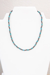 14" Turquoise And Navajo Pearls Necklace-Necklaces-Just Fabulous-Inspired Wings Fashion