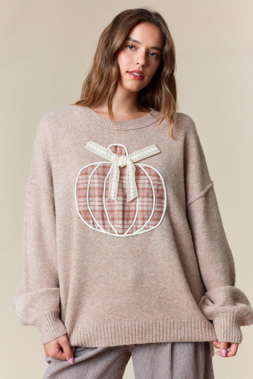 Plaid Pumpkin Sweater-sweater-Fantastic Fawn-Oatmeal-Small-Inspired Wings Fashion