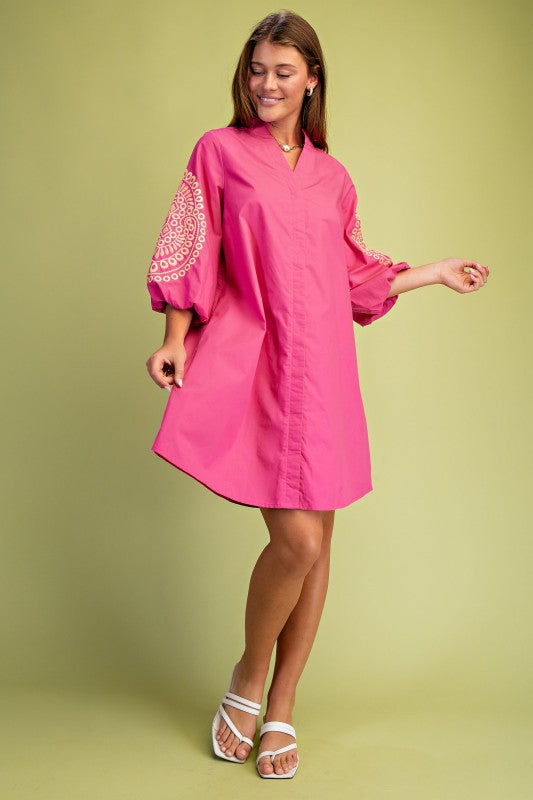 balloon dress for women Embroidered 3/4 Length Balloon Sleeve Dress Small