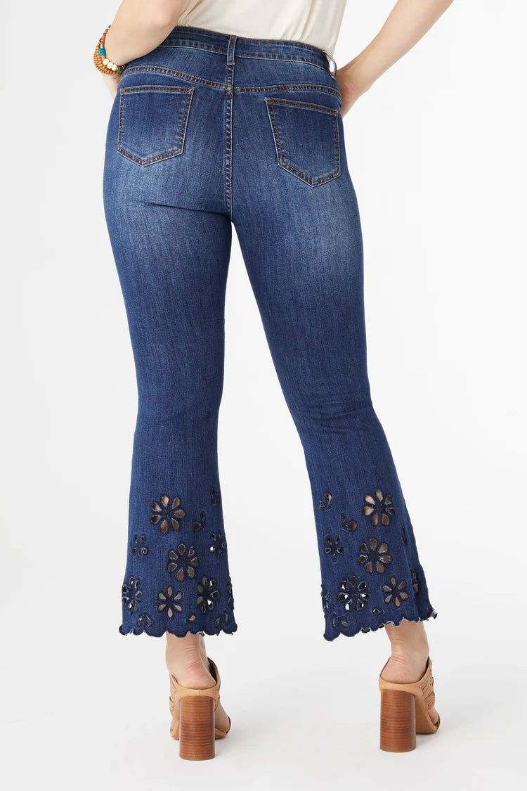 Eyelet Flower Ankle Flare Jeans-Jeans-tgbBRANDS:Coco+Carmen,Whispers-Indigo Dark Denim-Small-Inspired Wings Fashion