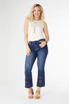 Eyelet Flower Ankle Flare Jeans-Jeans-tgbBRANDS:Coco+Carmen,Whispers-Indigo Dark Denim-Small-Inspired Wings Fashion