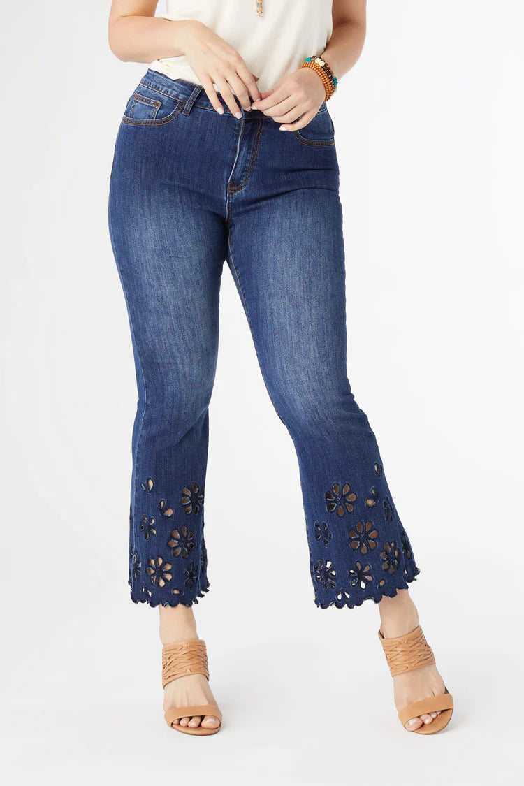Eyelet Flower Ankle Flare Jeans-Jeans-tgbBRANDS:Coco+Carmen,Whispers-Indigo Dark Denim-Small-Inspired Wings Fashion