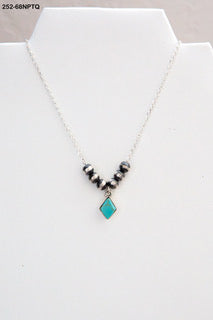 14" Navajo Pearls With Turquoise Diamond Drop-Necklaces-Just Fabulous-Inspired Wings Fashion