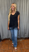 Fringed Asymmetrical Top-Tops-Pat Dahnke-Black-Small-Inspired Wings Fashion