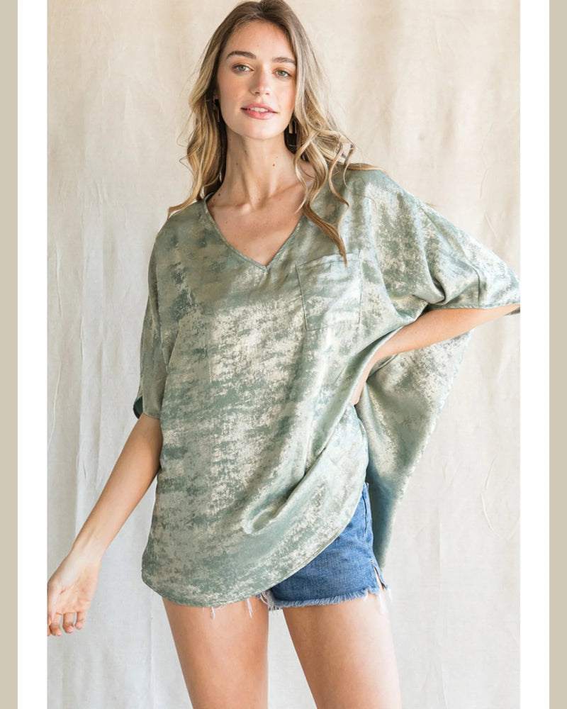 Metallic V-Neck Top-Shirts & Tops-Jodifl-Small-Sage-Inspired Wings Fashion