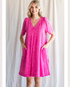 V-Neck Puff Sleeve Shirt Dress-Dress-Jodifl-Small-Hot Pink-Inspired Wings Fashion