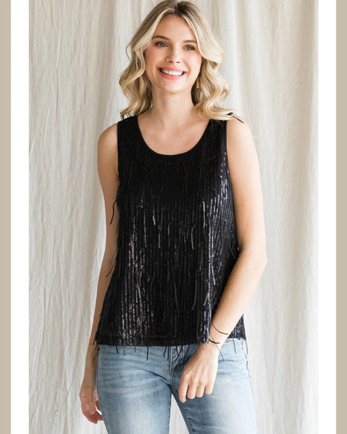 Glitter Fringe Sleeveless Cami-Tops-Jodifl-Small-Black-Inspired Wings Fashion