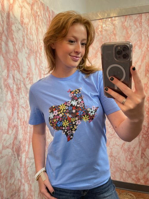 Texas Shape Floral T-Shirt-T-Shirt-Shaudy Shirts-Carolina Blue-Small-Inspired Wings Fashion