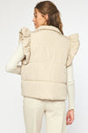 Quilted Ruffle Shoulder Vest-Vest-Entro-Small-Sand-Inspired Wings Fashion