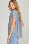 Drop Shoulder Button Up Top-Shirts & Tops-She+Sky-Small-Lt. Blue-Inspired Wings Fashion