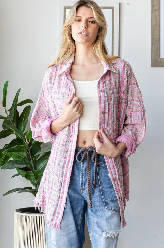 Washed Plaid Top-Top-Oli & Hali-Pink-Small-Inspired Wings Fashion