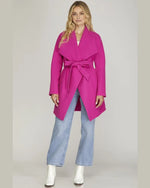 Open Front Waist Tie Wrap Coat-Coats & Jackets-She + Sky-Small-Pink-Inspired Wings Fashion