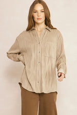 Solid Textured Long Sleeve Button Up Top-Shirts & Tops-Entro-Small-Mocha-Inspired Wings Fashion