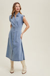 Button Up Denim Midi Dress-Dress-Wishlist-Denim-Small-Inspired Wings Fashion