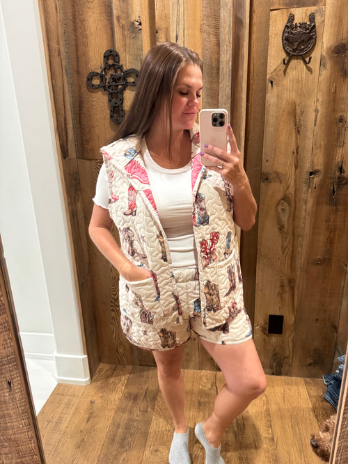 Thunderbird Boots Quilted Vest-Vest-Ida Mae-Sand-Small-Inspired Wings Fashion