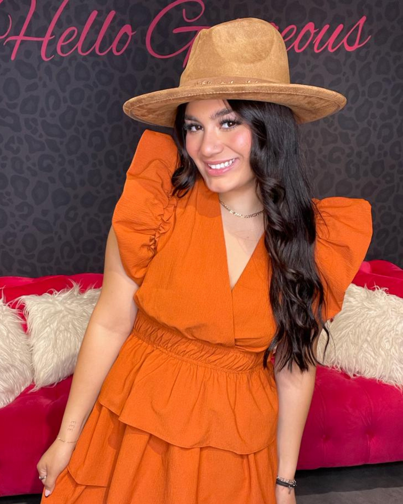 V-Neck Ruffle Mini Dress-Dresses-Entro-Small-Pumpkin-Inspired Wings Fashion
