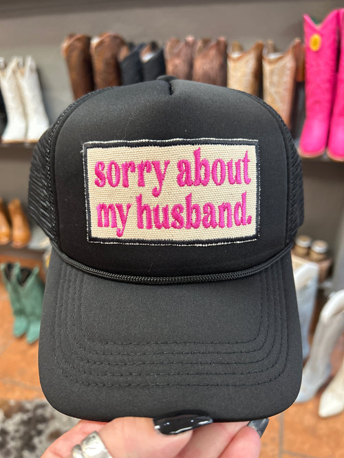 Sorry About Husband Trucker Hat-hat-Lucky Girl Boutique-Black-Inspired Wings Fashion