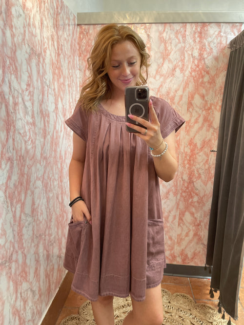 Stone Washed Denim Swing Dress-Dresses-Easel-Mauve-Small-Inspired Wings Fashion