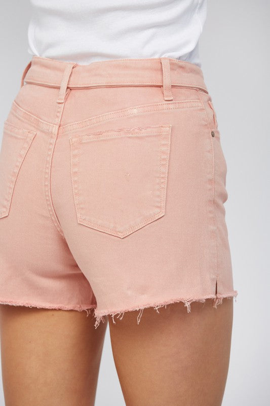 Fold Over High Rise Shorts-shorts-MICA Denim-Coral-Small-Inspired Wings Fashion
