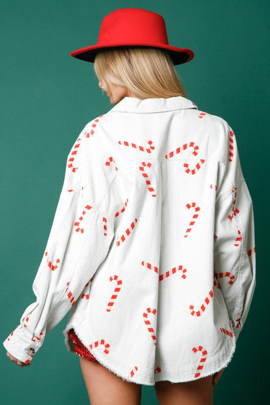 Candy Cane Corduroy Shacket-Shirts & Tops-Peach Love California-Small-White/Red-Inspired Wings Fashion