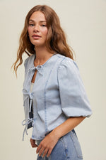 Self Front Tie Denim Top-Shirts & Tops-Wishlist-Denim-Small-Inspired Wings Fashion