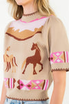 Short Sleeve Horse Sweater-Sweaters-THML-Beige-XS-Inspired Wings Fashion