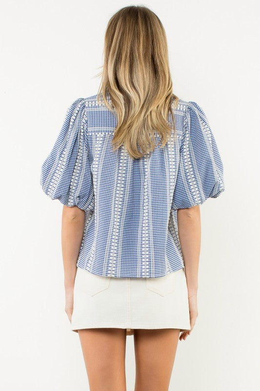 Balloon Sleeve Gingham Top-Shirts & Tops-THML-Blue-XS-Inspired Wings Fashion