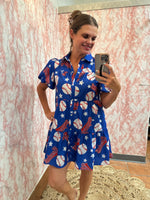 Baseball Print Dress-Dresses-Fantastic Fawn-Blue-Small-Inspired Wings Fashion