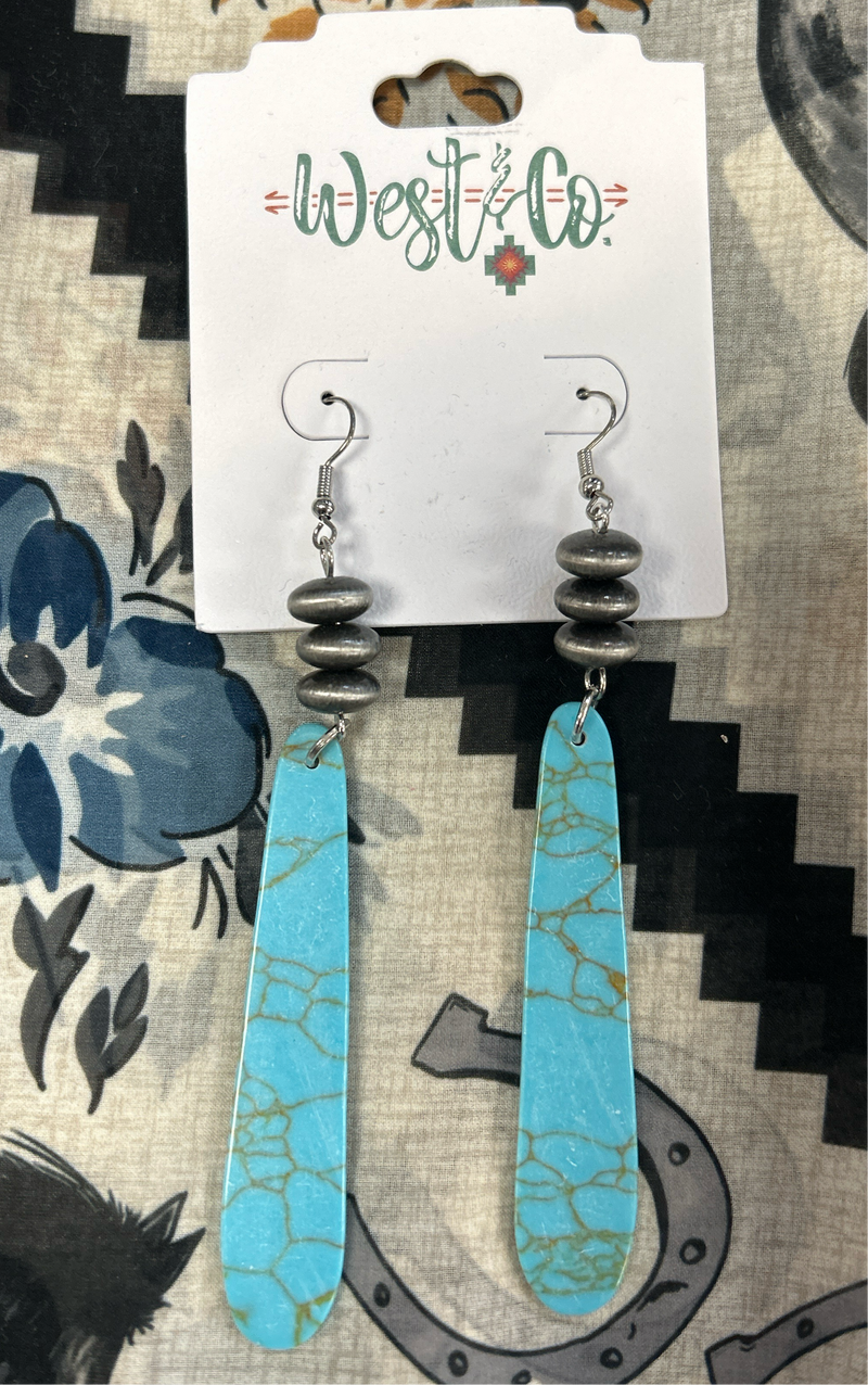 Turquoise Slab with Faux Navajo Pearl Earrings-Earrings-West & Co-Inspired Wings Fashion