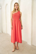 One Shoulder Cutout Maxi Dress-dress-Davi & Dani-Small-Coral Orange-Inspired Wings Fashion