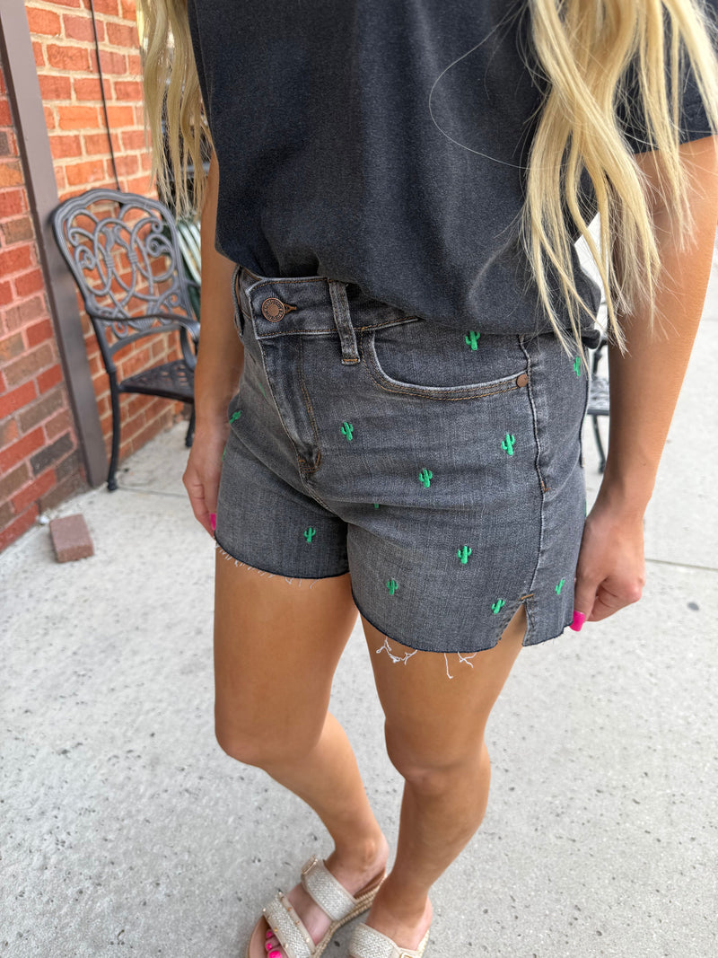 Cactus Shorts-Shorts-Judy Blue-Gray-Small-Inspired Wings Fashion