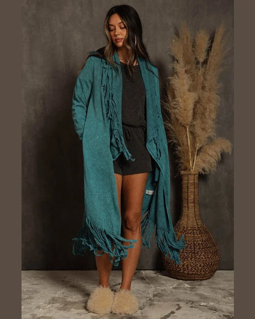 Mineral Dyed Fringed Cardigan-Cardigans-Blue Buttercup-Small-Turquoise-Inspired Wings Fashion