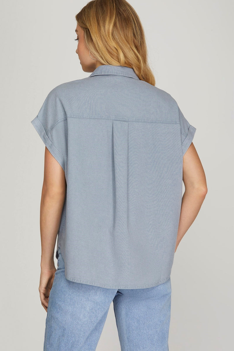 Drop Shoulder Button Up Top-Shirts & Tops-She+Sky-Small-Lt. Blue-Inspired Wings Fashion