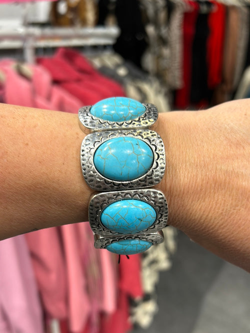 Oval Turquoise Stretch Bracelet-Bracelets-Lost and Found Trading Company-Turquoise-Inspired Wings Fashion