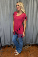 Fringed Asymmetrical Top-Tops-Pat Dahnke-Black-Small-Inspired Wings Fashion