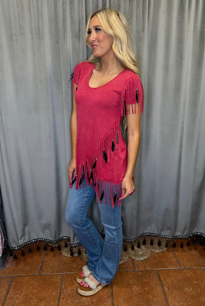 Fringed Asymmetrical Top-Tops-Pat Dahnke-Black-Small-Inspired Wings Fashion