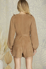 Long Sleeve Woven Romper-Romper-She + Sky-Small-Camel-Inspired Wings Fashion