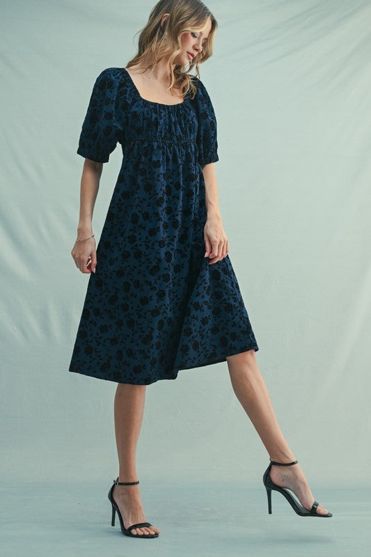 velvet floral midi dress Velvet Floral Midi Dress Navy/Black / Small