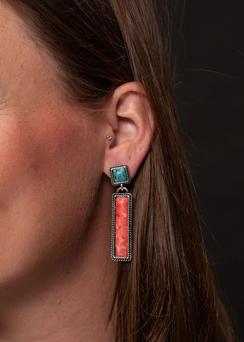 Turquoise/Coral Bar Earring-Earrings-West & Co-Inspired Wings Fashion