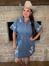 Embroidered Flower Denim Dress-Dress-THML-Blue-XS-Inspired Wings Fashion