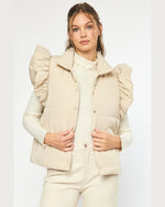 Quilted Ruffle Shoulder Vest-Vest-Entro-Small-Sand-Inspired Wings Fashion
