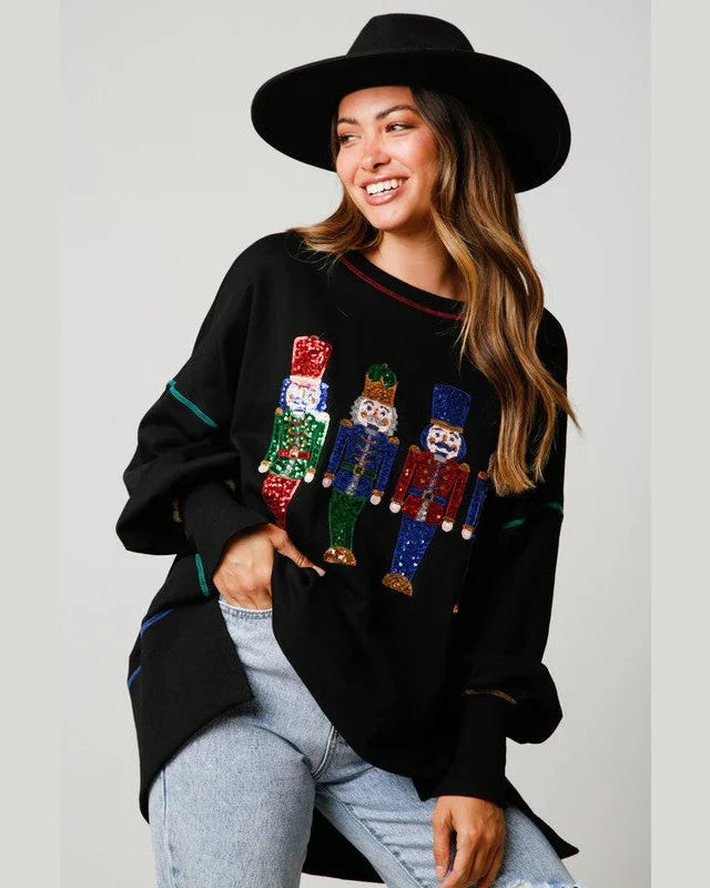Nutcracker Sequin Sweatshirt-Sweatshirt-Inspired Wings Fashion-Small-Black-Inspired Wings Fashion