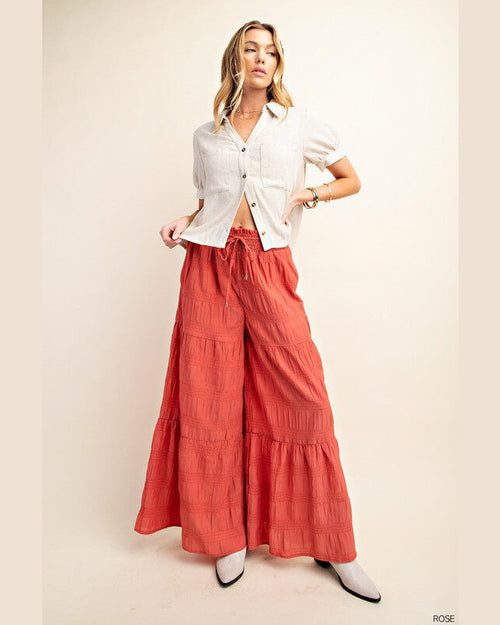 Tiered Flowy Wide Leg Pants-Pants-Kori America-Sm/Md-Rose-Inspired Wings Fashion