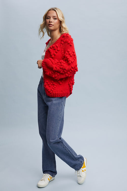 Pom Pom Heart Cardigan-Tops-Wishlist-Red-Small-Inspired Wings Fashion