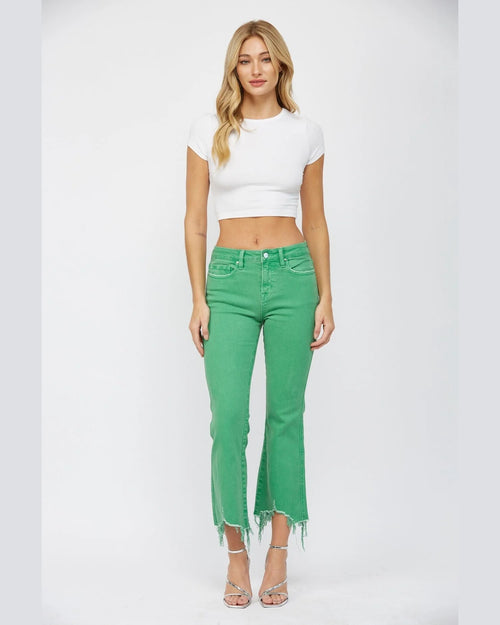 High Rise Crop Flare Jeans-Jeans-MICA Denim-24-Light Green-Inspired Wings Fashion