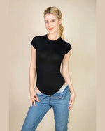 Short Sleeve Crewneck Bodysuit-bodysuit-up clothing-Small-Black-Inspired Wings Fashion
