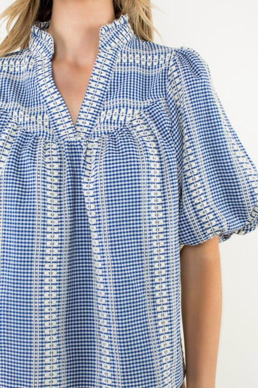 Balloon Sleeve Gingham Top-Shirts & Tops-THML-Blue-XS-Inspired Wings Fashion